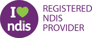 Image of circle and the words I heart NDIS. NDIS Registered Provider
